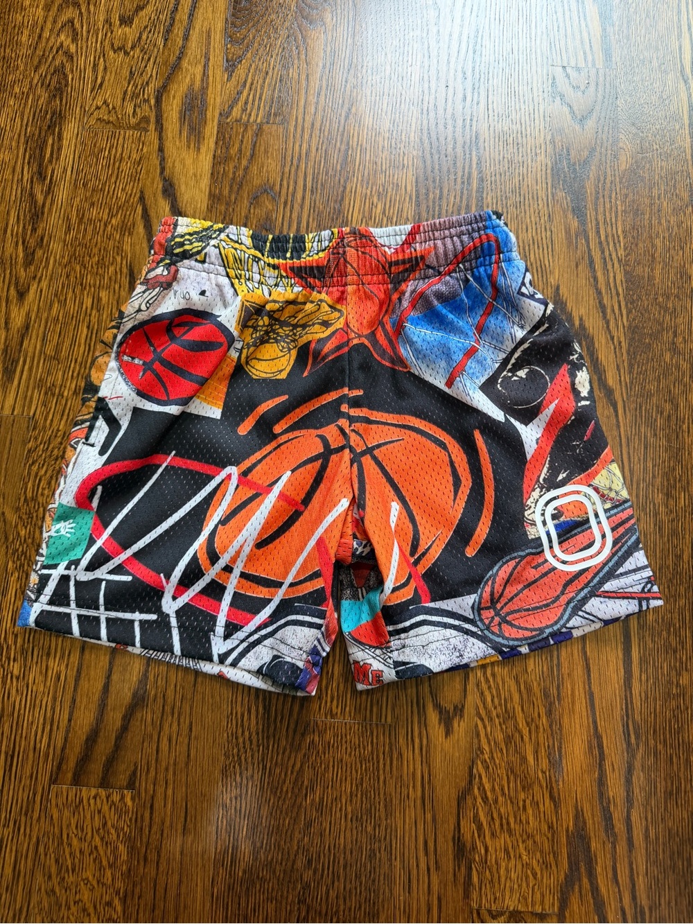 Overtime Kids Basketball Print Athletic Shorts - Black & Orange
